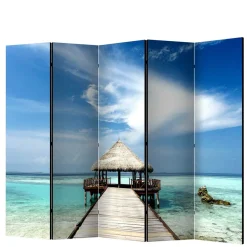Klappbarer Paravent Steg & Hütte im Meer - Makassa^Wohnen New