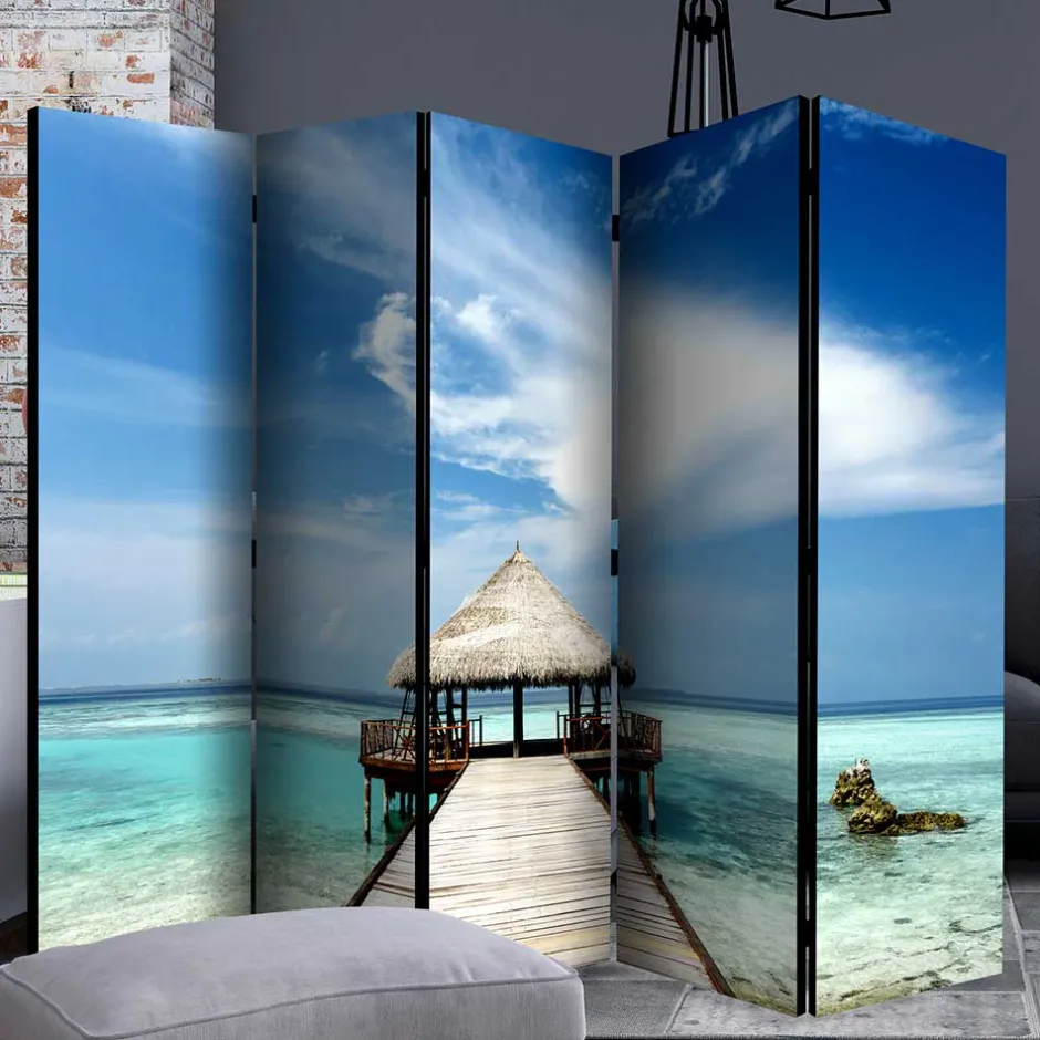 Klappbarer Paravent Steg & Hütte im Meer - Makassa^Wohnen New