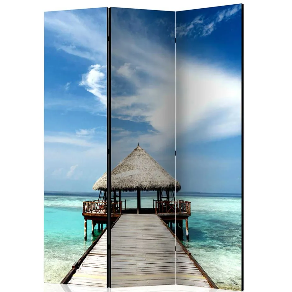 Klappbarer Paravent Steg & Hütte im Meer - Makassa^Wohnen New