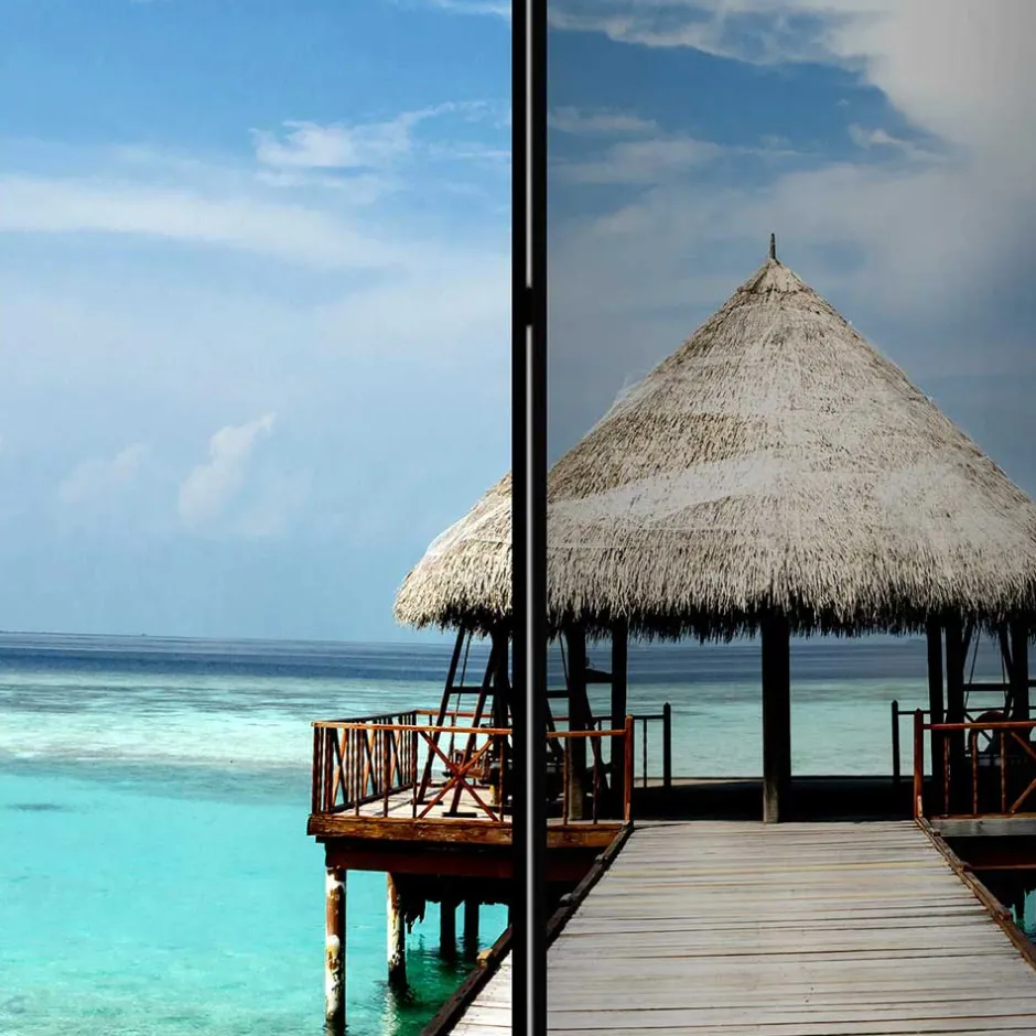 Klappbarer Paravent Steg & Hütte im Meer - Makassa^Wohnen New