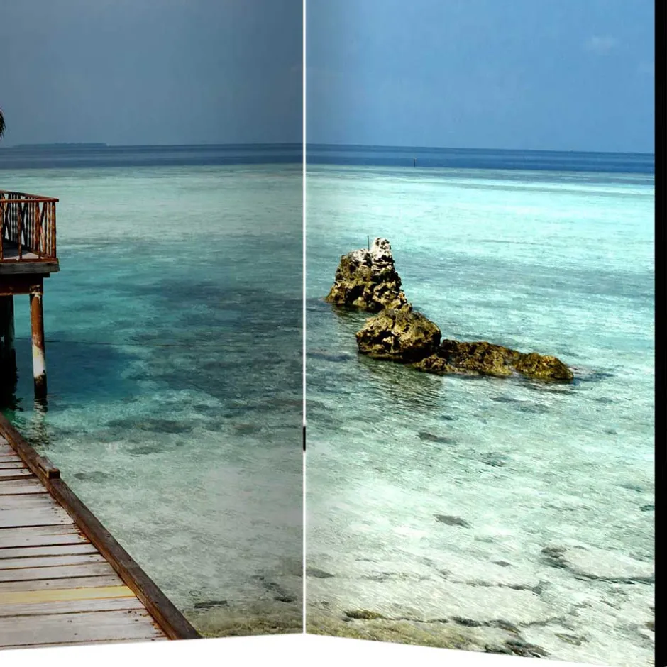 Klappbarer Paravent Steg & Hütte im Meer - Makassa^Wohnen New