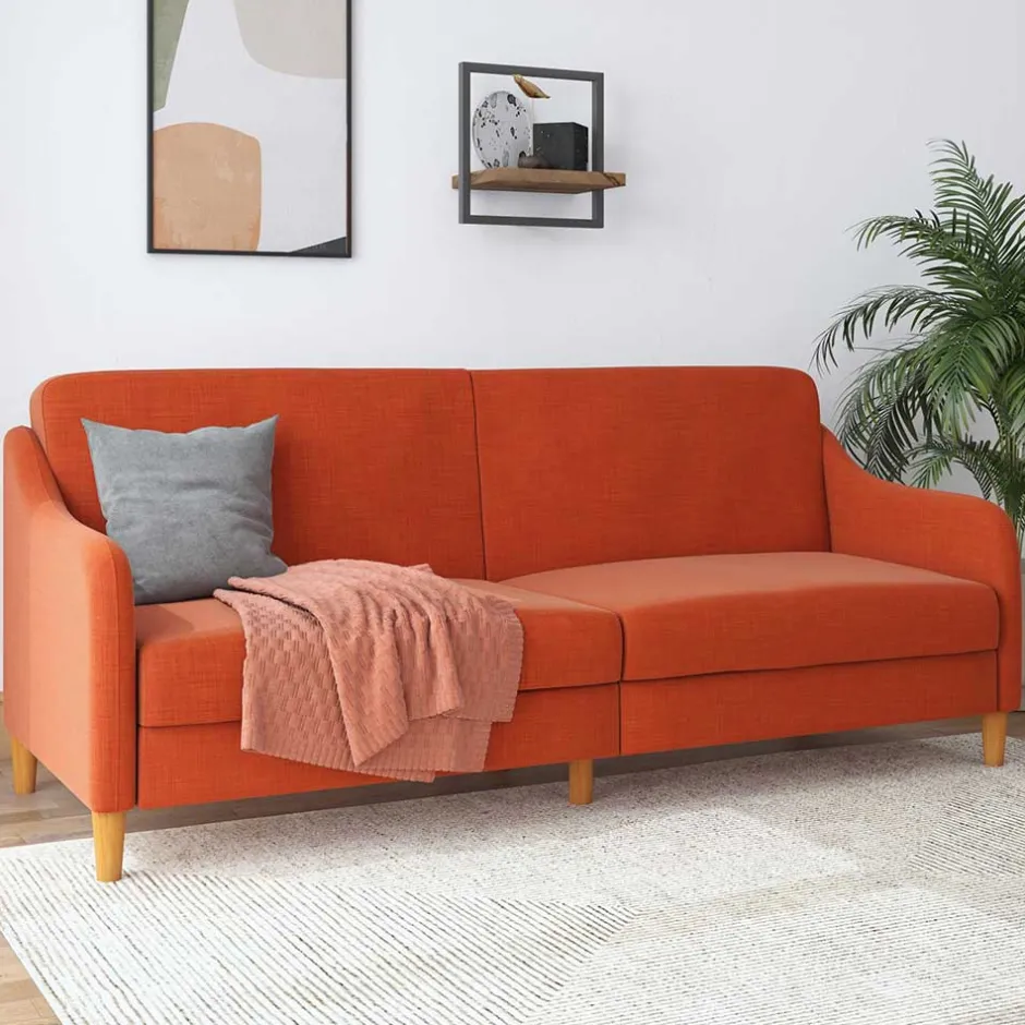 Wohnen Klappcouch in Orange und Holz Natur - Sipano