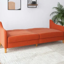 Wohnen Klappcouch in Orange und Holz Natur - Sipano