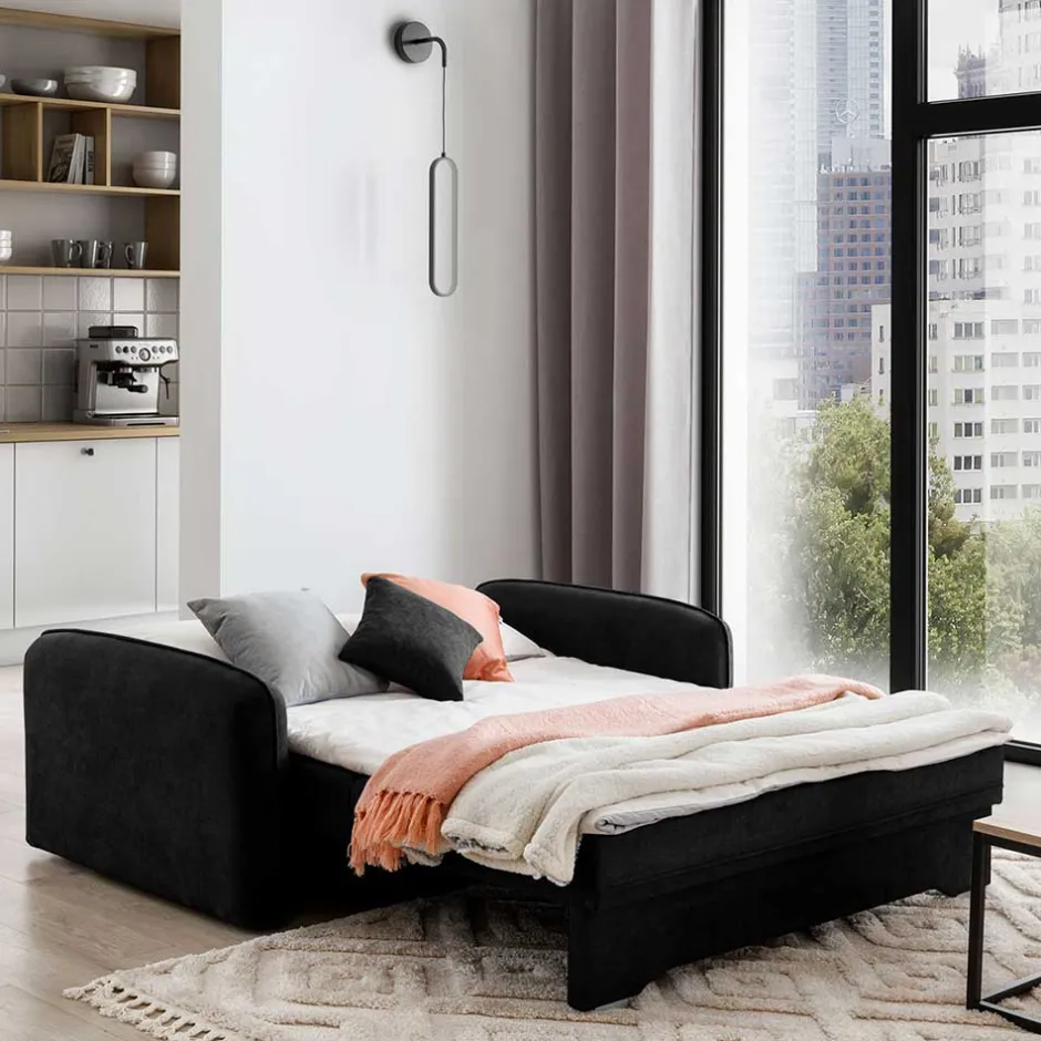 Klappcouch in Schwarz Veloursbezug - Yangu^Wohnen New