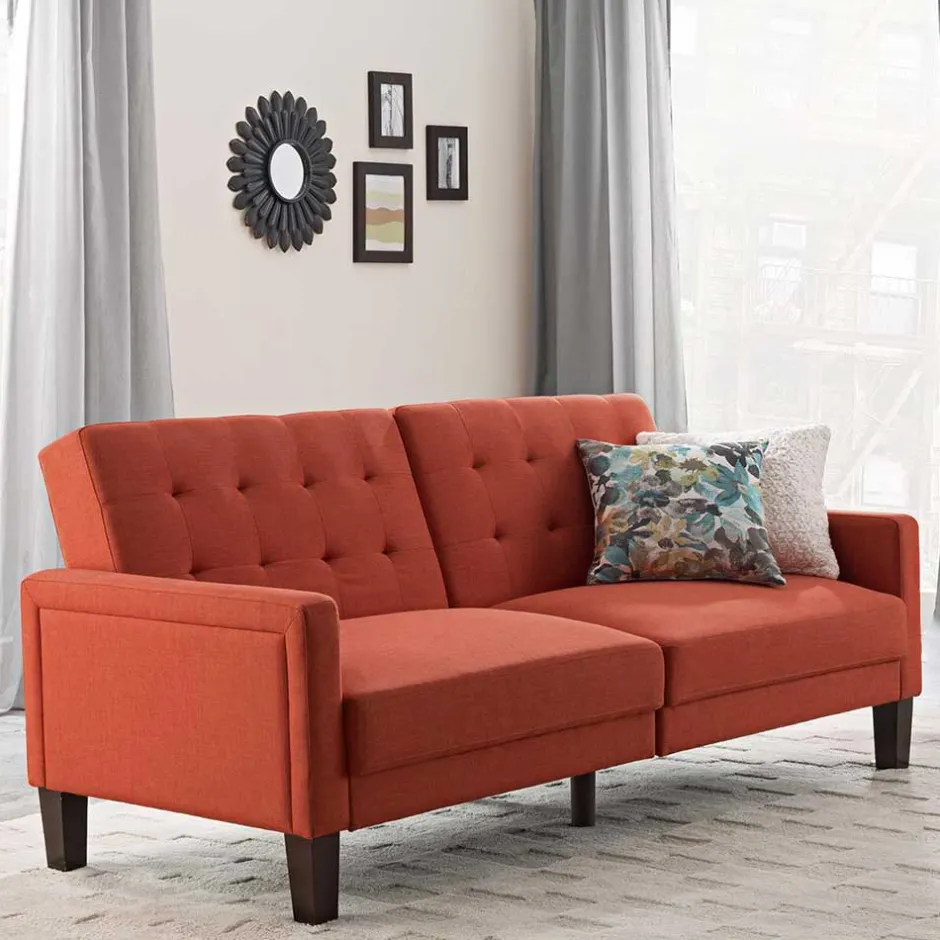 Klappcouch in Ziegel Rot und Braun - Winston^Wohnen