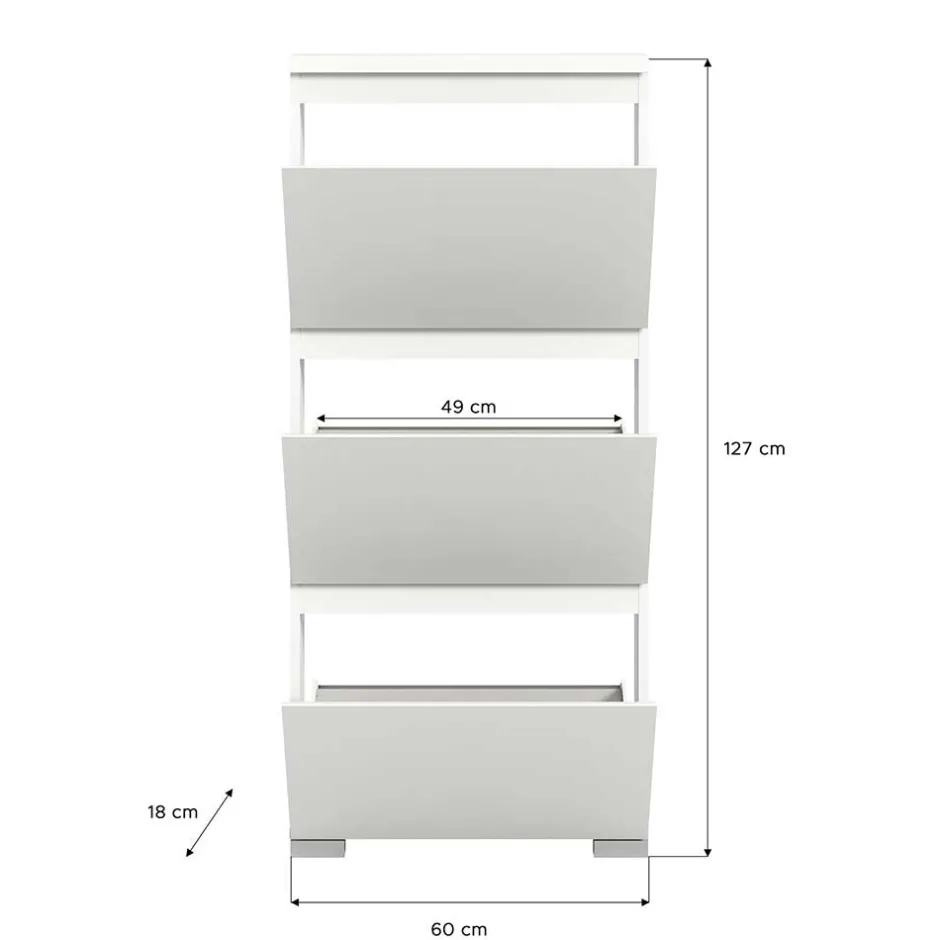 Wohnen 3-Klappen-Schuhschrank in Weiß - Dany