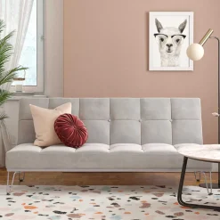 Klappsofa in Hellgrau Samt - Acena^Wohnen Discount