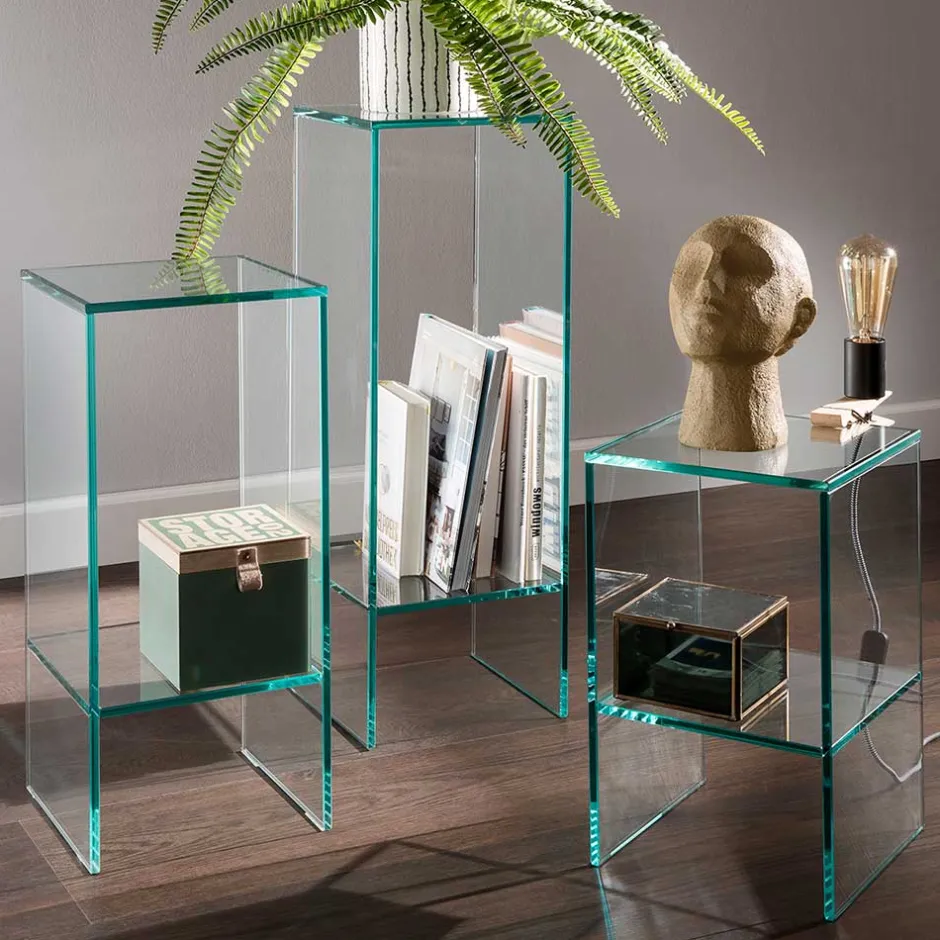 Klarglas Beistelltisch mit quadratischer Tischplatte - Weyna^Wohnen Sale