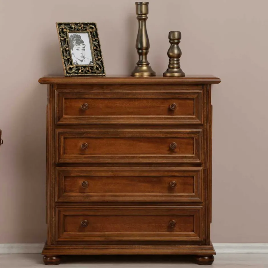 Wohnen Klassisch gestaltete Hochkommode in Walnussfarben - Manicos