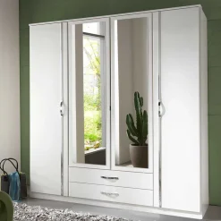 Wohnen Klassischer Kleiderschrank in Weiß mit Chrom - Miracella