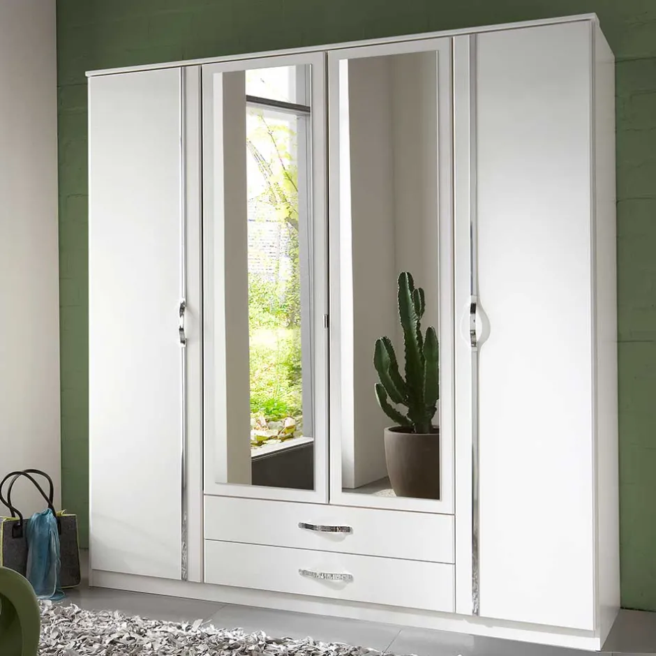 Wohnen Klassischer Kleiderschrank in Weiß mit Chrom - Miracella