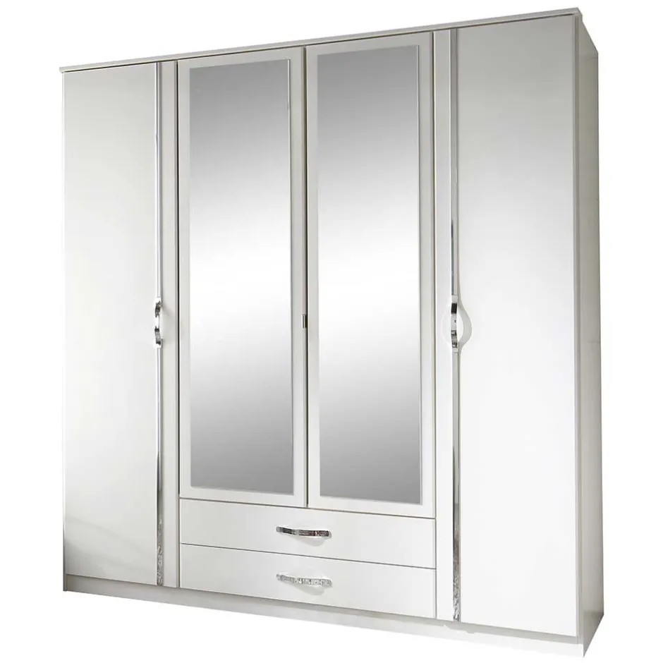 Wohnen Klassischer Kleiderschrank in Weiß mit Chrom - Miracella