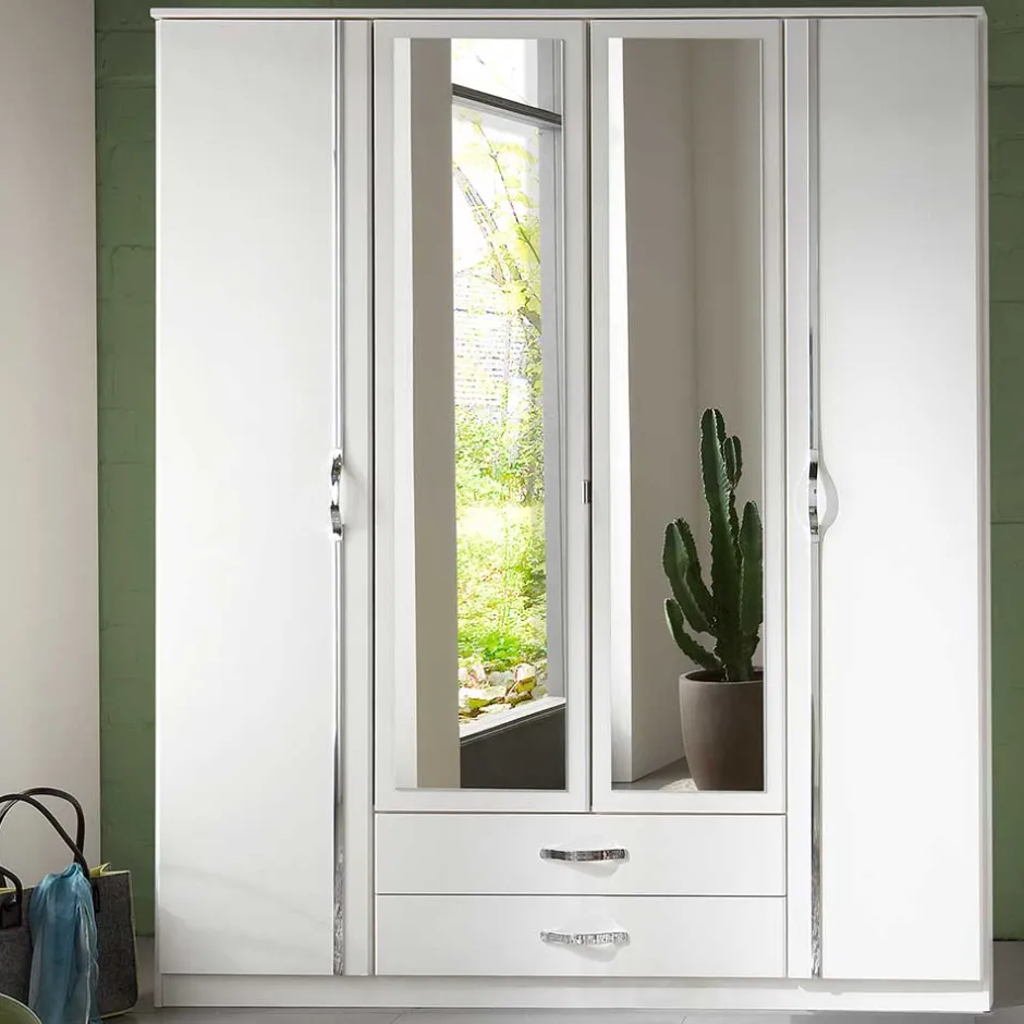 Wohnen Klassischer Kleiderschrank in Weiß mit Chrom - Miracella