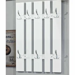 Klassisches Garderobenpaneel in Weiß 65cm breit Vaipuran mit 8 Metallhaken^Wohnen Discount