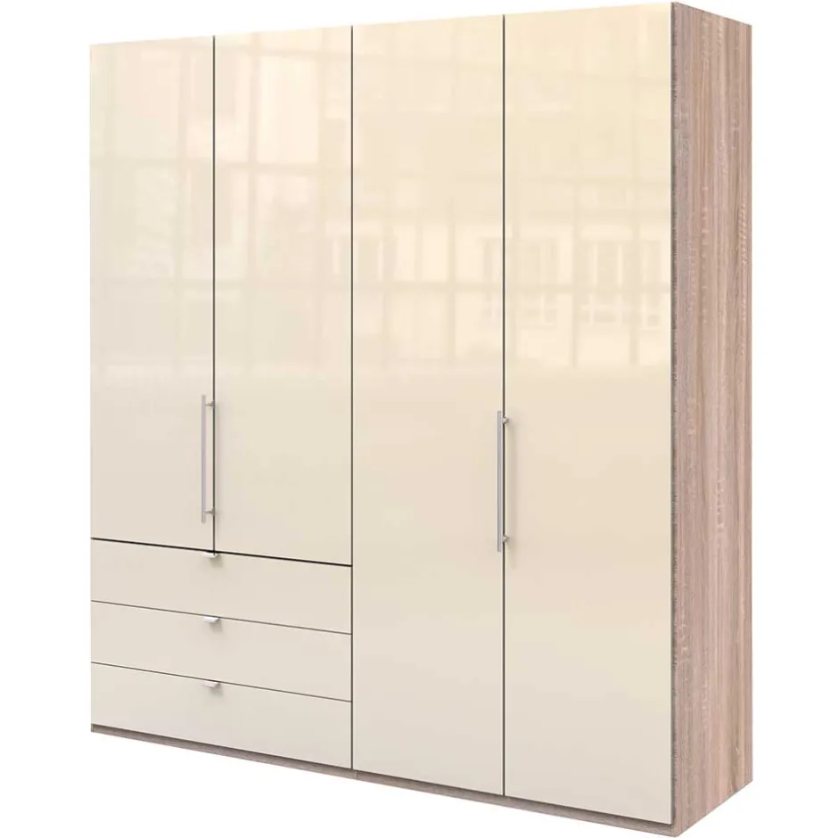 Kleiderschrank 200cm breit in Creme Glas - Rativian^Wohnen Outlet