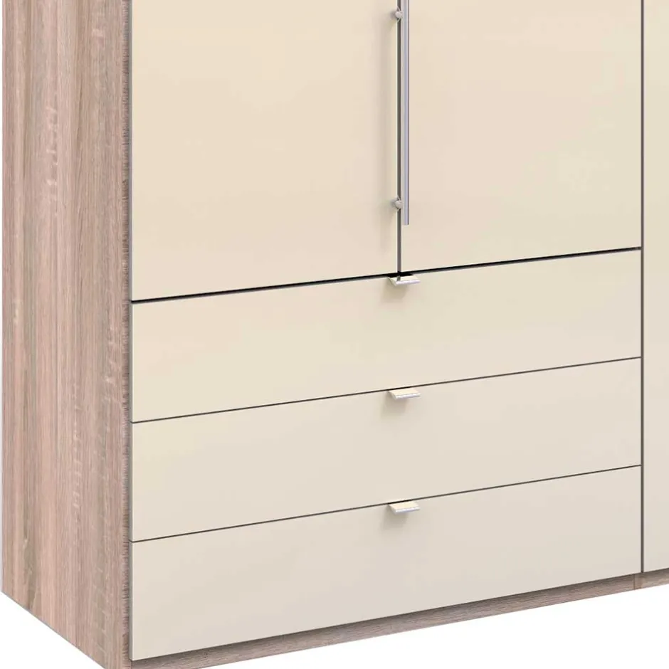 Kleiderschrank 200cm breit in Creme Glas - Rativian^Wohnen Outlet