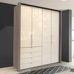 Kleiderschrank in Creme Glas & Eiche dunkel - Cluster^Wohnen Best