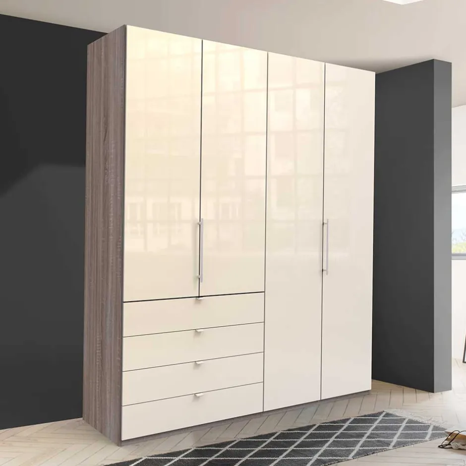 Kleiderschrank in Creme Glas & Eiche dunkel - Cluster^Wohnen Best