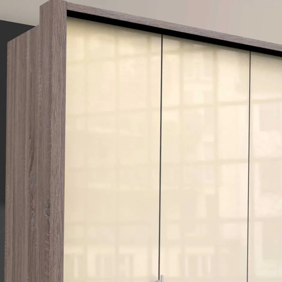 Kleiderschrank in Creme Glas & Eiche dunkel - Cluster^Wohnen Best
