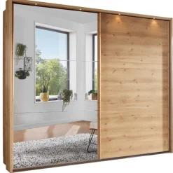 Wohnen Kleiderschrank in Eiche Bianco & Spiegel - Paniola