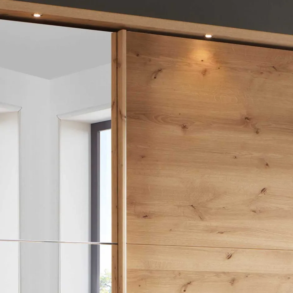 Wohnen Kleiderschrank in Eiche Bianco & Spiegel - Paniola