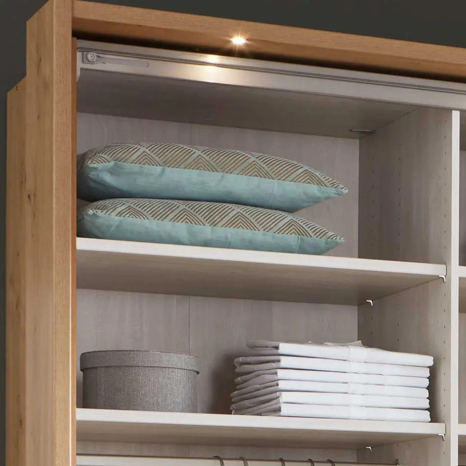 Wohnen Kleiderschrank in Eiche Bianco & Spiegel - Paniola
