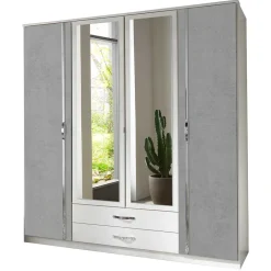 Kleiderschrank in Weiß & Betonoptik mit Chrom - Hotti I^Wohnen Discount