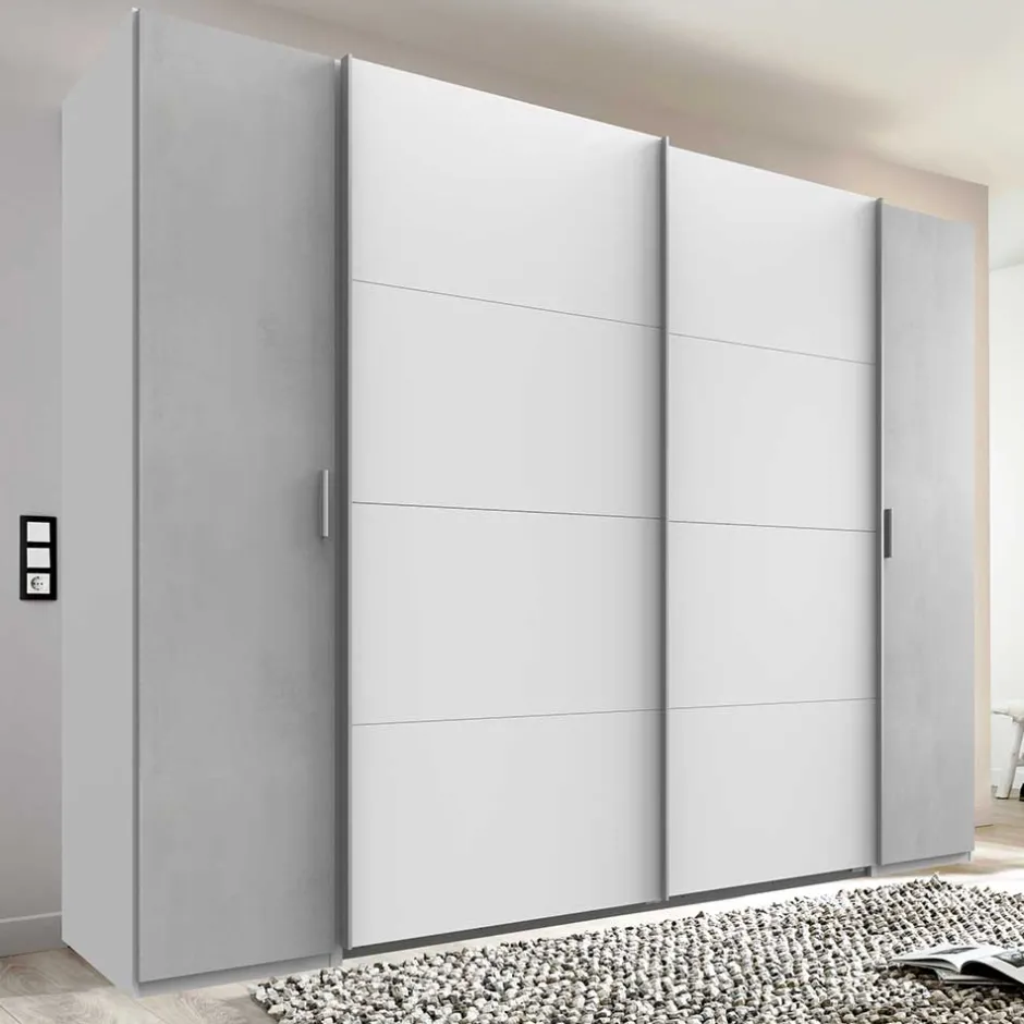 Wohnen Kleiderschrank in Weiß & Lichtgrau Beton Optik - Viganno