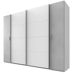 Wohnen Kleiderschrank in Weiß & Lichtgrau Beton Optik - Viganno