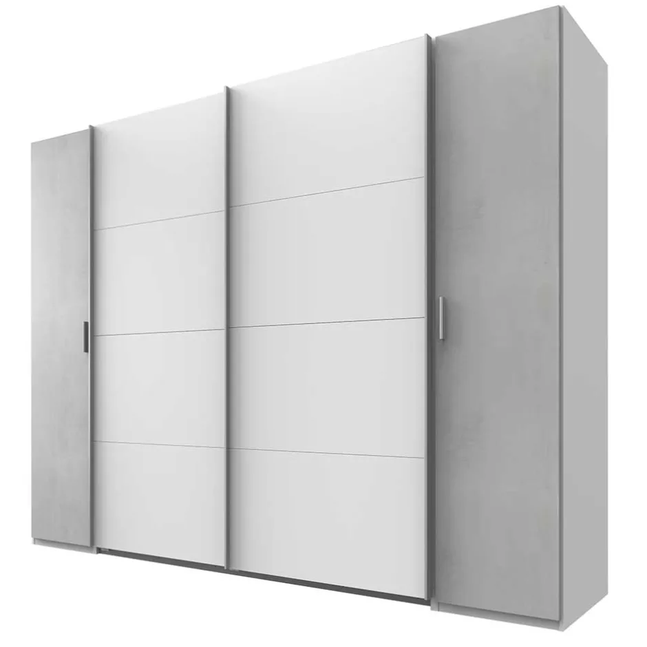 Wohnen Kleiderschrank in Weiß & Lichtgrau Beton Optik - Viganno