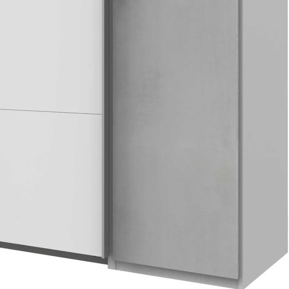 Wohnen Kleiderschrank in Weiß & Lichtgrau Beton Optik - Viganno