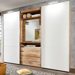 Kleiderschrank in Weiß & Plankeneiche Optik - Stufania^Wohnen Outlet