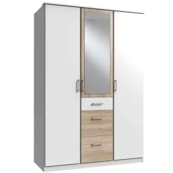 Kleiderschrank in Weiß mit Eiche Sägerau NB - Magdelan^Wohnen New