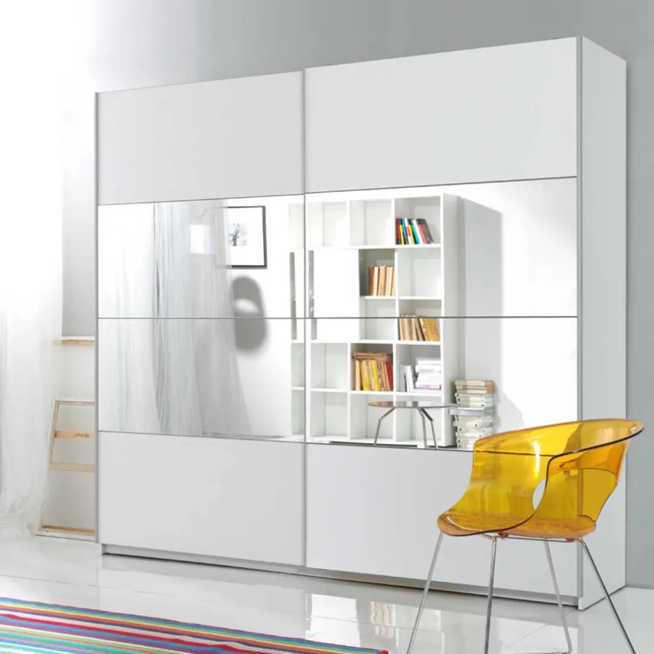 Kleiderschrank mit 2 Schwebetüren in Weiß - Juleste^Wohnen