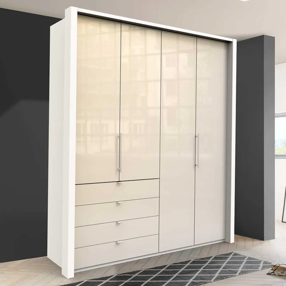 Kleiderschrank mit Falttüren in Cremefarben Glas Front - Zidarie^Wohnen Best