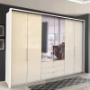 Kleiderschrank mit Schubladen & Falttüren in Creme Glas - Zidarie^Wohnen New