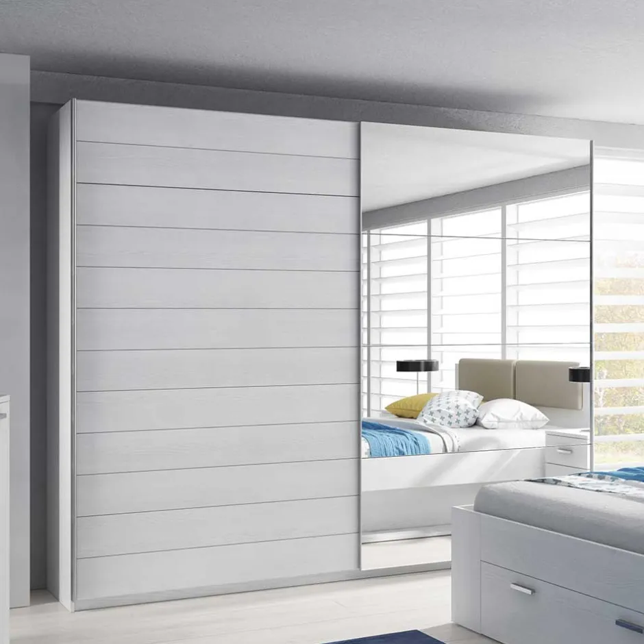 Wohnen Kleiderschrank mit Schwebetüren in Esche Weiß - Pruducia