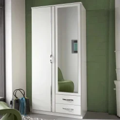 Wohnen Kleiderschrank mit Spiegel in Weiß & Chrom - Miracella