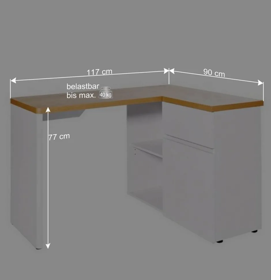 Wohnen Kleiner Eckschreibtisch mit Stauraum - Xuana
