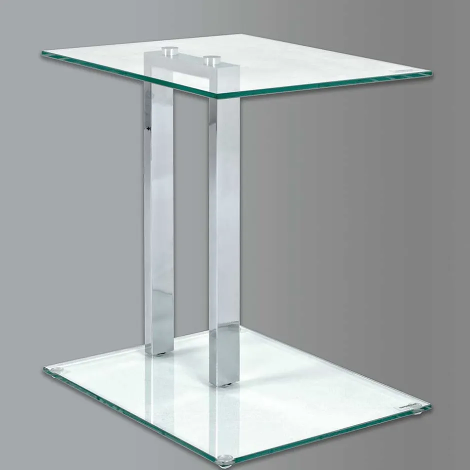 Wohnen Kleiner Glastisch Phildel mit Stahl Gestell Chromfarben