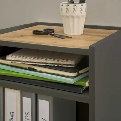 Wohnen Kleines Ordnerregal in Anthrazit & Wildeiche Dekor - Ahilav