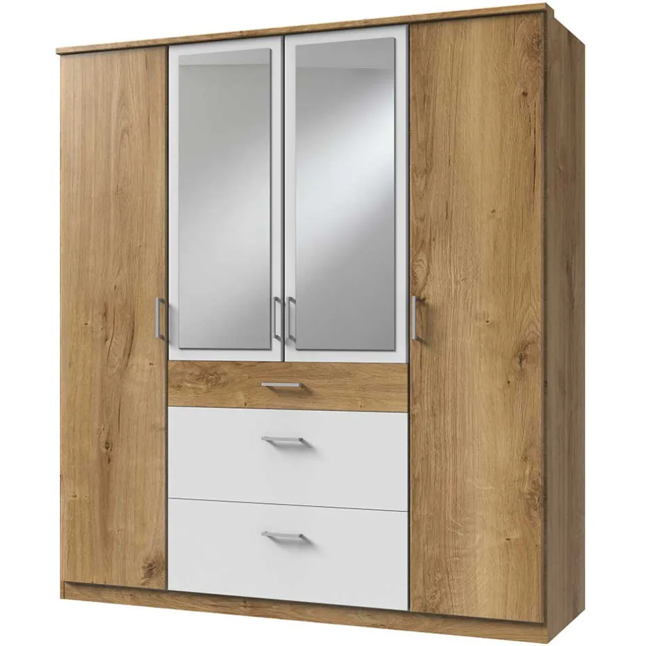 Kombi Kleiderschrank in Plankeneiche mit Weiß - Curacao^Wohnen Sale