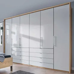 Kombi Kleiderschrank in Weiß Glas & Eiche Bianco - Nuetran^Wohnen Clearance