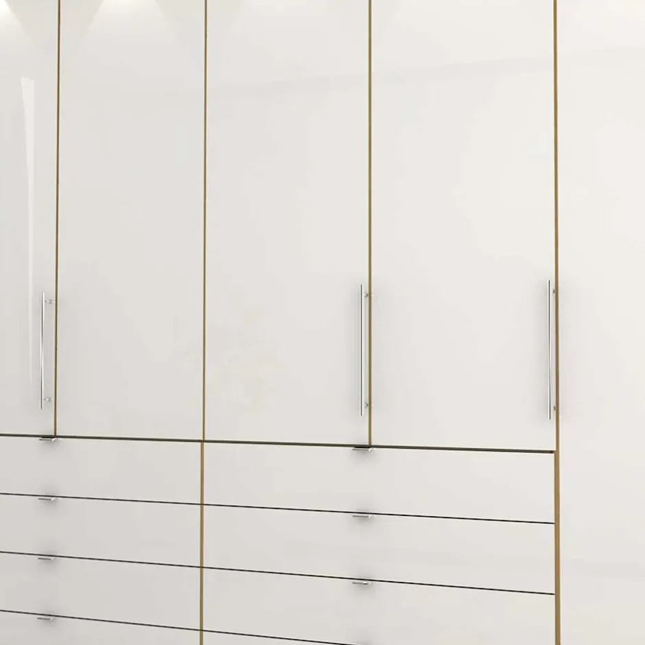 Kombi Kleiderschrank in Weiß Glas & Eiche Bianco - Nuetran^Wohnen Clearance