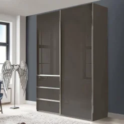 Kombi-Kleiderschrank in Braun Glasfront - 165 cm - Preema^Wohnen Discount