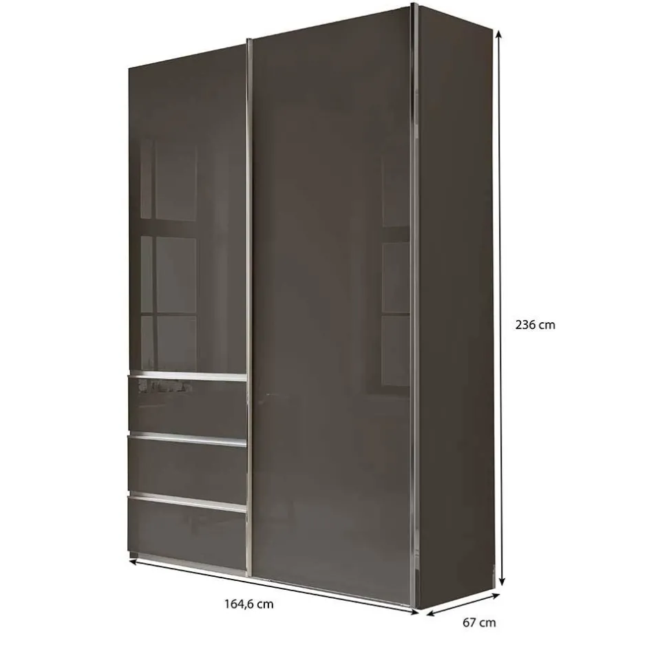 Kombi-Kleiderschrank in Braun Glasfront - 165 cm - Preema^Wohnen Discount