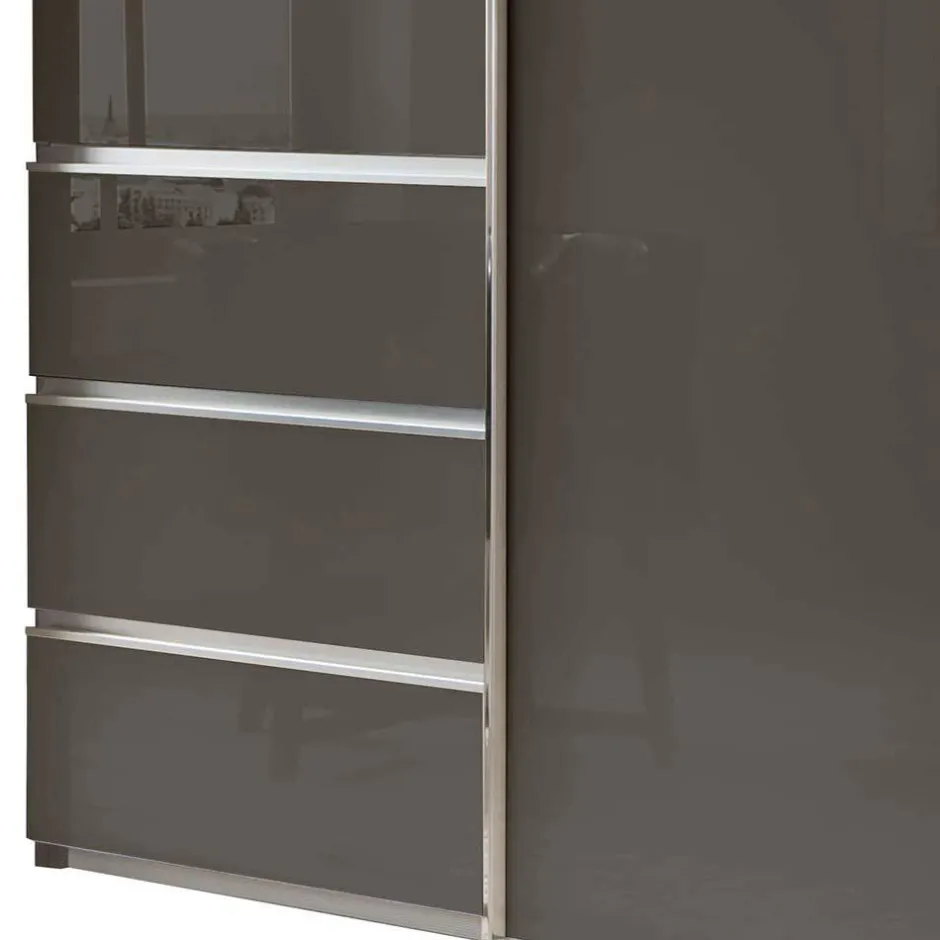 Kombi-Kleiderschrank in Braun Glasfront - 165 cm - Preema^Wohnen Discount