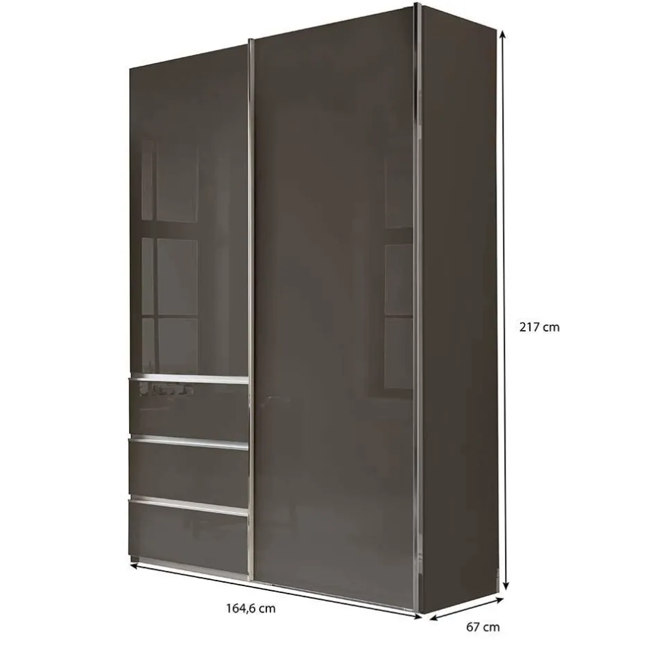 Kombi-Kleiderschrank in Braun Glasfront - 165 cm - Preema^Wohnen Discount