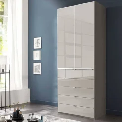 Kombi-Kleiderschrank in Hellgrau Glasfront - Korcula^Wohnen