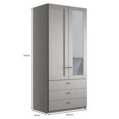 Kombi-Kleiderschrank 1m breit in Hellgrau - Ridonna^Wohnen Clearance